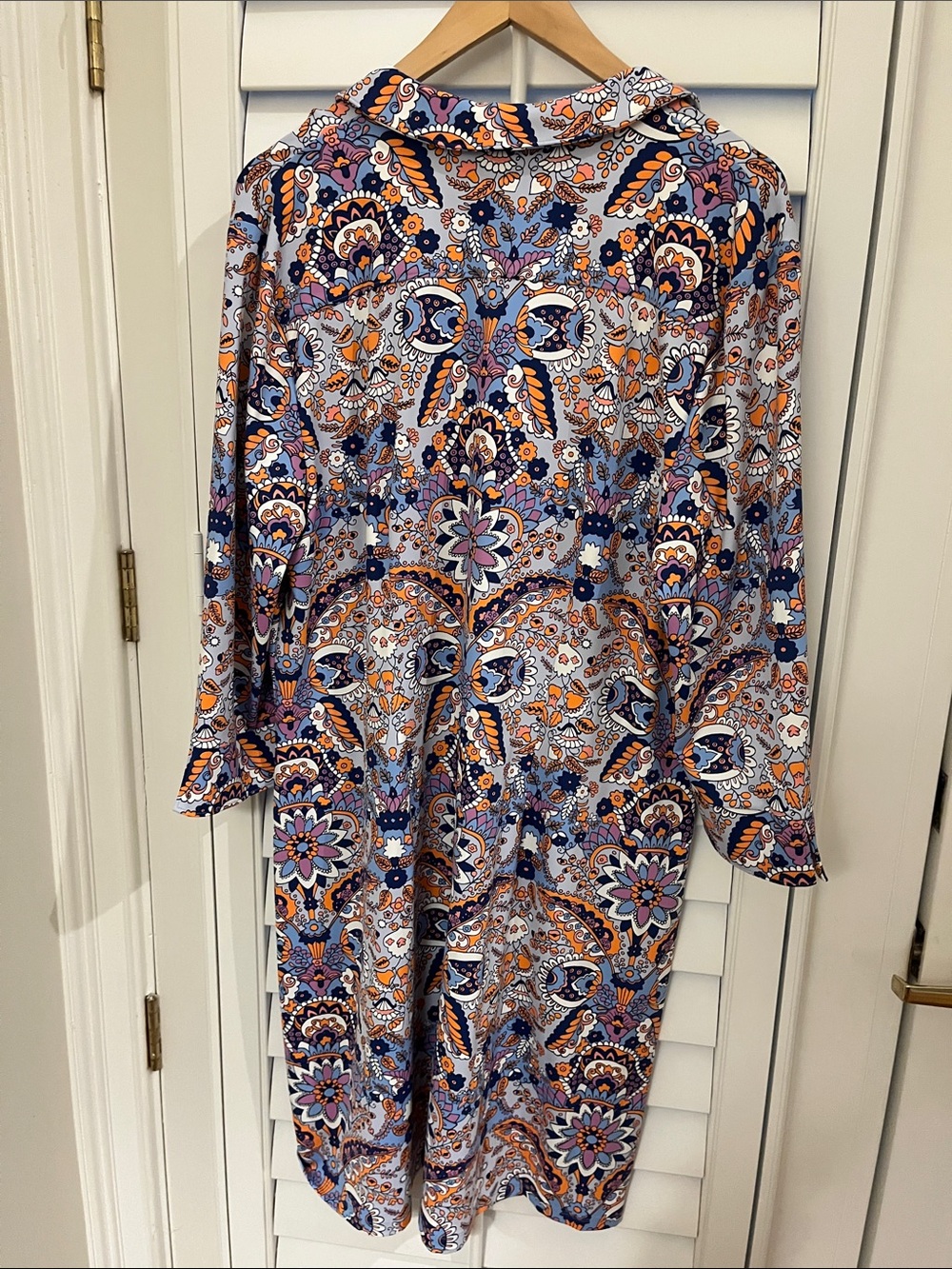 Talbots Paisley Button-Front Tunic in Light Blue, Orange & Purple Stretchy XLP - Picture 8 of 10